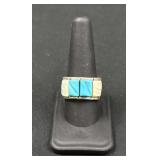 Vintage Inlay Turquoise Mother Of Pearl Ring