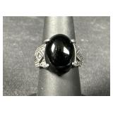 Avon Sterling Silver Black Onyx Marcasite ring
