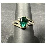 Sterling Silver & 10K Gold  Emerald style Ring