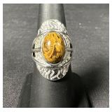 Sterling Silver Amber Color Cabochon Ring