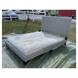 Grey Cushioned Bed Frame with Mattress