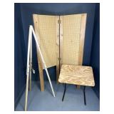 Large Wooden Easel, Table, and Fold Out Peg Board
