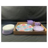 Plastic plates, bowls, and cups