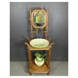 Victorian Style Oak Washstand w/ Mirror