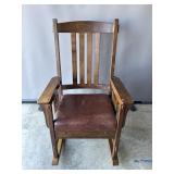 Mission Style Oak Rocking Chair w/ Leather Seat