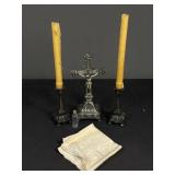 Religious Decor-Candle Holders Are Pewter & Jesus