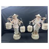 Asian man and female statues