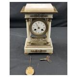 Antique Marble & Brass Column Mantel Clock