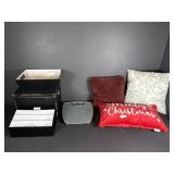 Pillows, Storage Boxes, and Bathroom Scale