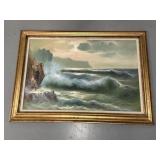 Signed Seascape Oil Painting with Frame