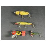 4 Vintage Fishing Lures Incl Jointed & Topwater