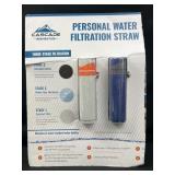 Cascade personal water filtration straw