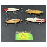 4 Vintage Heddon & South Bend wooden baits