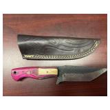 Custom Fixed Blade Knife with Pink Wood Handle