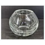 Cut Glass Round Bowl Vase Etched Line Design