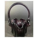 Amethyst Glass Basket Twisted Handle Ruffled Edge