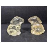 2 Glass Rabbit Paper Weights