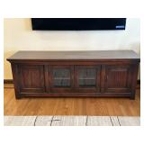 Wood TV Stand w/ Glass Doors & Storage