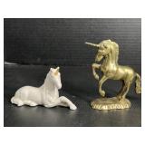 Unicorn Figurines Porcelain & Brass 2 Pc