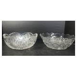2 Clear Glass Serving Bowls Cut & Pressed Designs