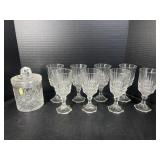 Cut glass goblets & jar