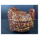 Ceramic Turkey Covered Dish Brown Drip Glaze