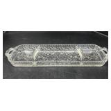 Cut Glass 3 Section Relish Tray Floral Etched Hand