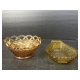 Yellow and orange depression glass bowl and spoon