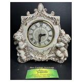 Ceramic Cherub Mantel Clock Iridescent Finish