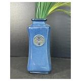 Blue Ceramic Vase w/ Raised Medallion Design