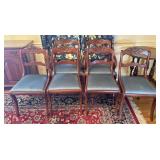 5 Wood Dining Chairs w/ Floral Carved Backs