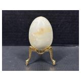 Cream Onyx Stone Egg w/ Ornate Metal Stand