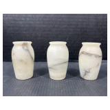 3 Onyx Stone Mini Vases w/ Gray Veining