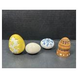 4 Decorative Eggs Ceramic Wood & Stone Mix
