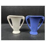 2 Mini Trophy Style Vases Blue & White