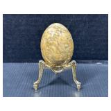 Polished Stone Egg w/ Ornate Metal Stand