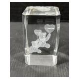 Etched Crystal Block Bears w/ I Love You