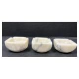 3 Onyx Stone Square Bowls w/ Gray Veining