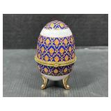 Blue & Gold Hinged Egg Trinket Box