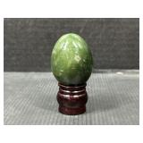 Green Stone Egg w/ Wooden Display Stand