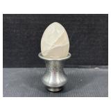 White Stone Egg w/ Pewter Style Metal Stand
