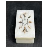 Alabaster Trinket Box w Inlay Lid