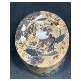 Stone Trinket Box w Floral Inlay Lid
