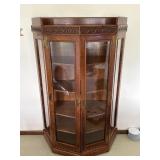 Oak Curved Glass Corner Display Cabinet