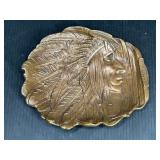 Brass Style Native American Head Plaque / Dish