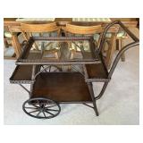 Wicker Style Rolling Bar Cart w/ Glass Top