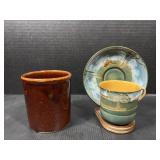 Denby Cup & Saucer + Frankoma Brown Pottery