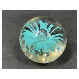 Art Glass Paperweight Aqua Floral Design