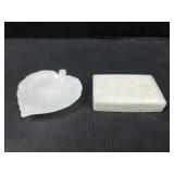 2 Stone Soap Dishes Leaf & FMT Monogram