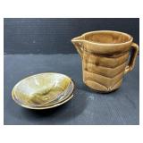 Stoneware pitcher and bowl